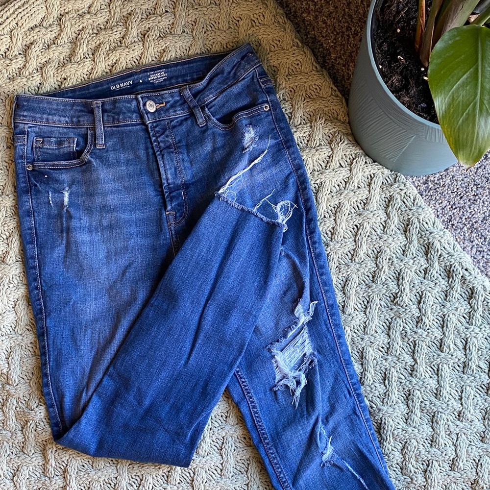Old Navy Women’s Distressed Rockstar Super Skinny Jeans - Dark Blue
